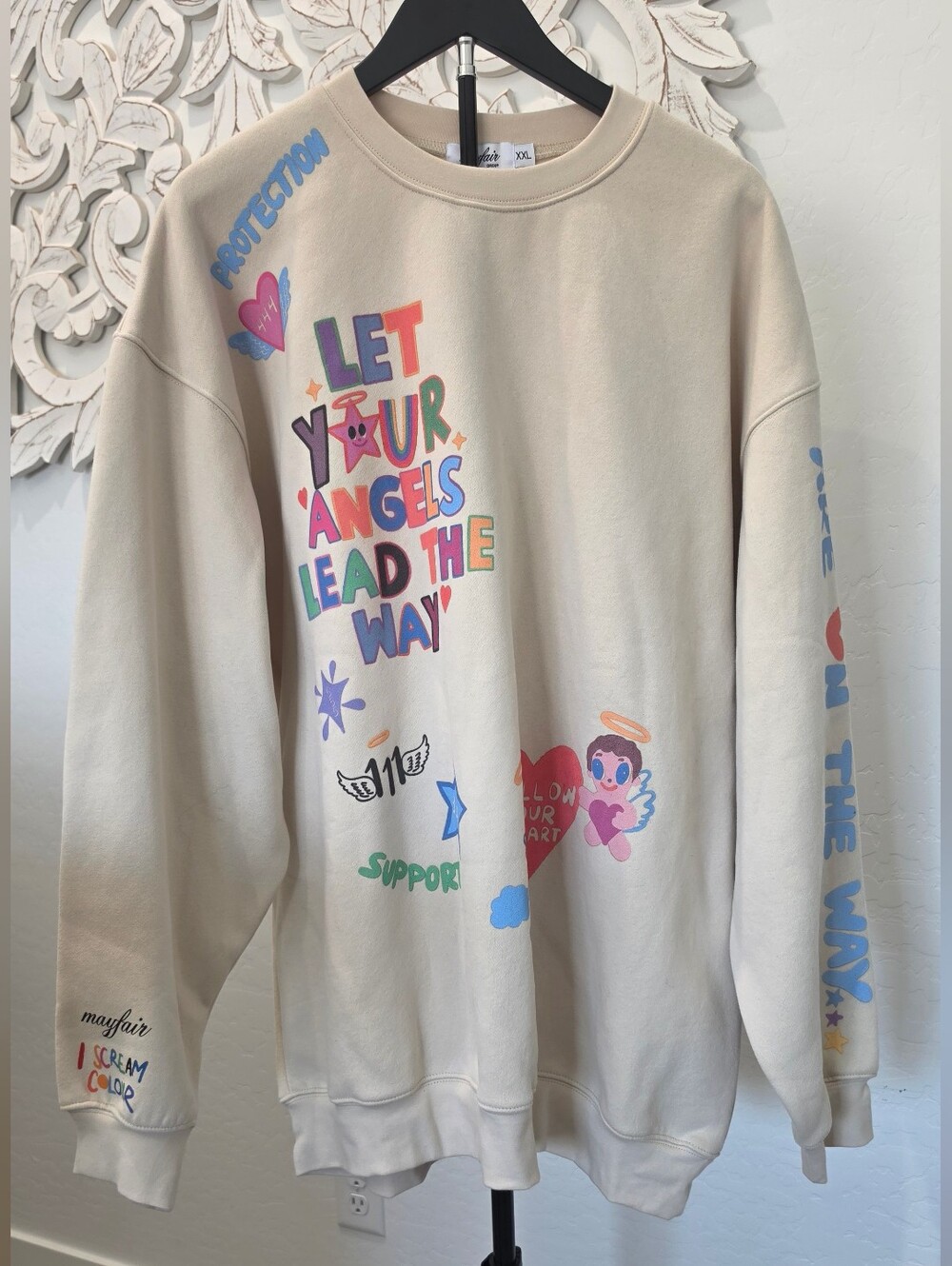 Mayfair Affirmations Crewneck Cream Sweatshirt Multicolor Graphics Womens Sz XXL